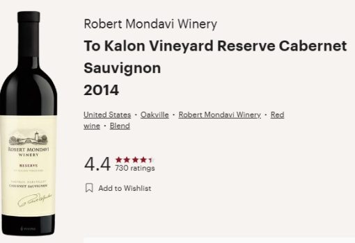 mondavi 2014 res cab vivino