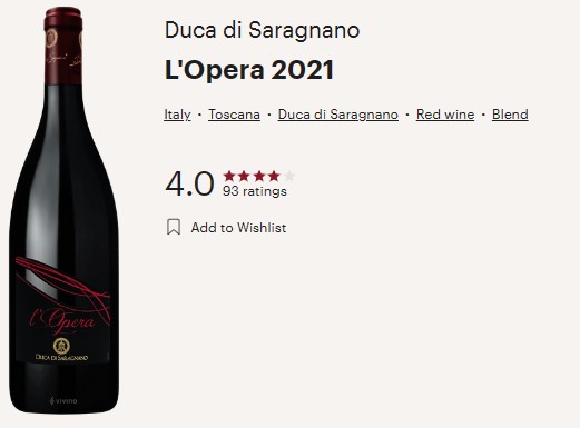 Duca Di Saragnano 2021 L'Opera Vino Rosso