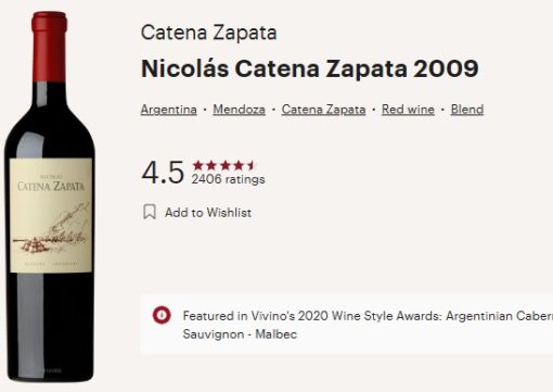 catena zapata 2009 vivino