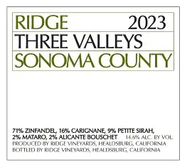 Ridge Vineyards 2023 Three Valleys Red