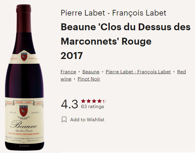 Domaine Pierre Labet 2017 Beaune Clos du dessus des Marconnets Rouge
