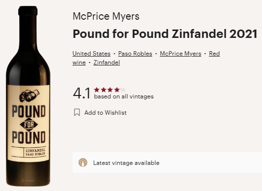 McPrice Myers 2021 Zinfandel Pound for Pound