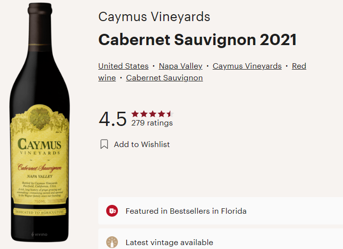 » Caymus 1 Liter Size Bottles 2021 Sauvignon