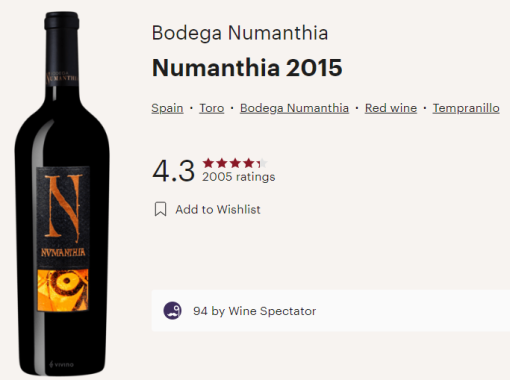 Numanthia 2015 vivino