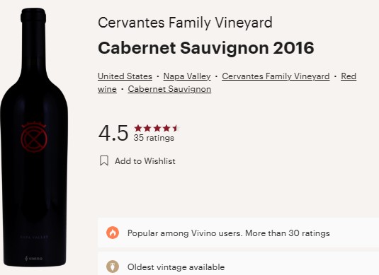 Cervantes Family Vineyards MMXVI Cabernet Sauvignon 2016 750ml