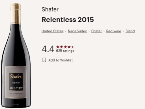 shafer 2015 relentless vivino