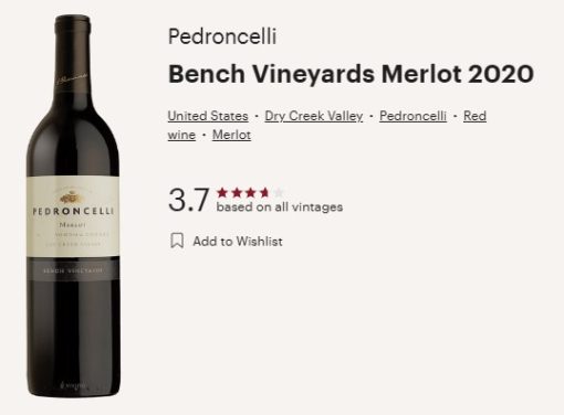 pedroncelli merlot vivino