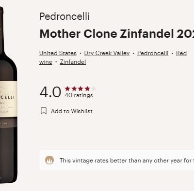 pedroncelli zin vivino