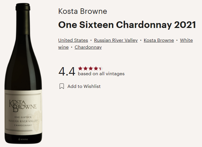 Kosta Browne 2021 Chardonnay One Sixteen Kosta Browne 2021 Chardonnay One Sixteen