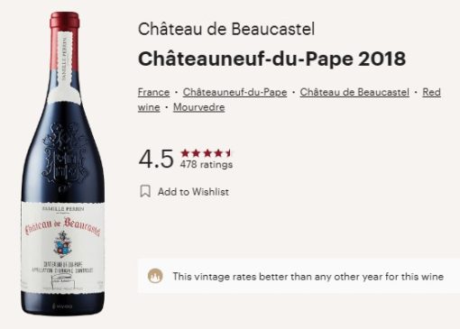 beaucastel 2018 vivino