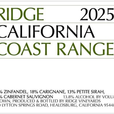 Ridge Vineyards 2025 Coast Range Red